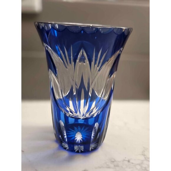 Vintage cobalt blue and clear glass vase 7" - Picture 1 of 7